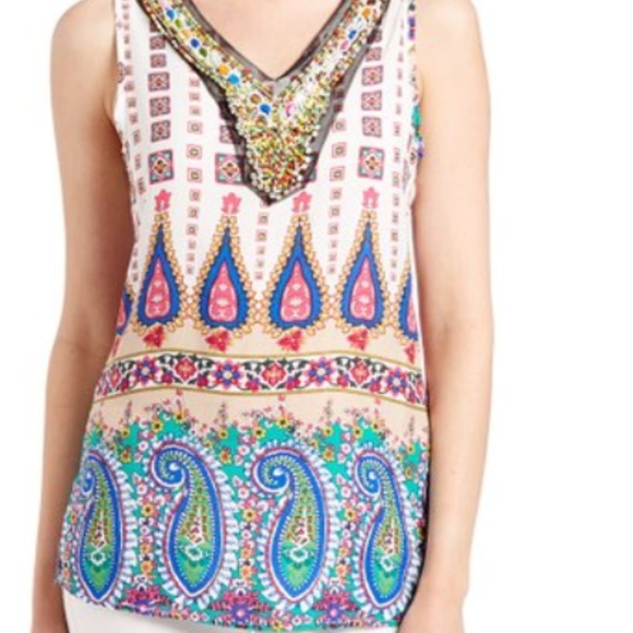 Boho Sleeveless Embroidered and Embellished Top XL - Picture 1 of 6